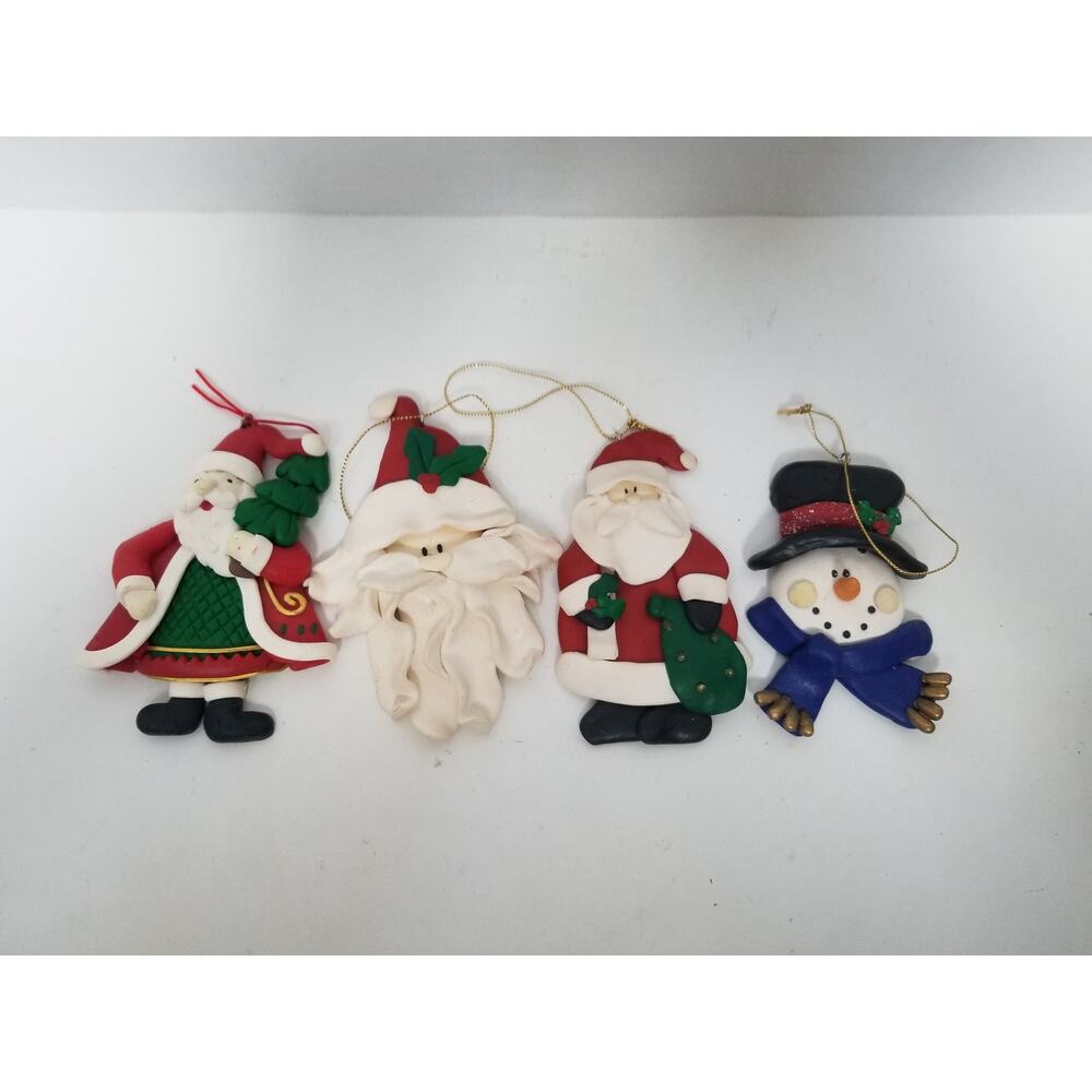 Lot of 4 Vintage 90s Polymer Clay Christmas Ornaments Handmade Style Folk Art